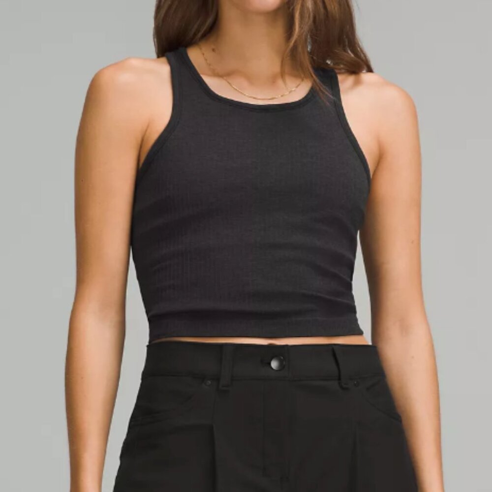 Lululemon Ebb to Street Cropped Racerback Tank Top - Black (Size 6)